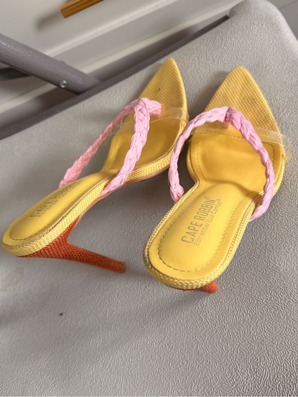 Cape Robbin Yellow Heeled Mules with Pink Braided Straps